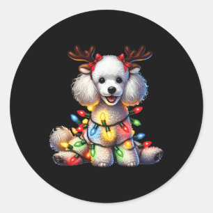 Adesivo Redondo Pet Amantes de os animais Xmas Poodle Dog Reindeer