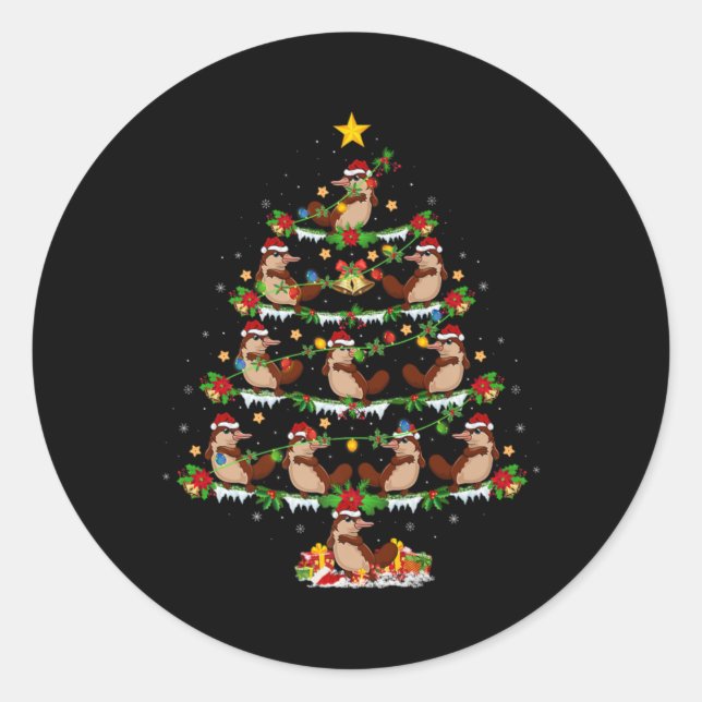 Adesivo Redondo Pet Animal Xmas Lights Santa Platypus Christmas Tr (Frente)