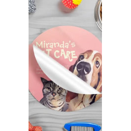 Adesivo Redondo Pet Care Sitting Bathing Grooming Salon Comida Com