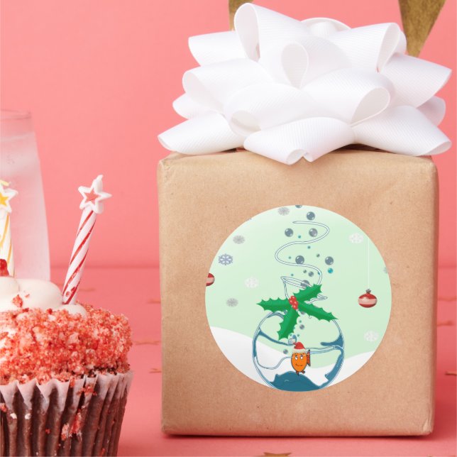 Adesivo Redondo Pet Goldfish Engraçado do Natal (Festa)