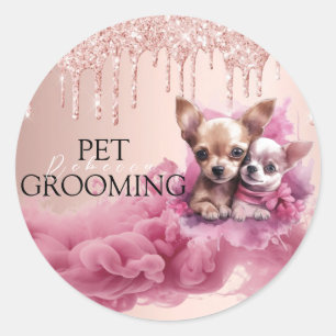 Adesivo Redondo Pet Grooming Spa Salon Puppy
