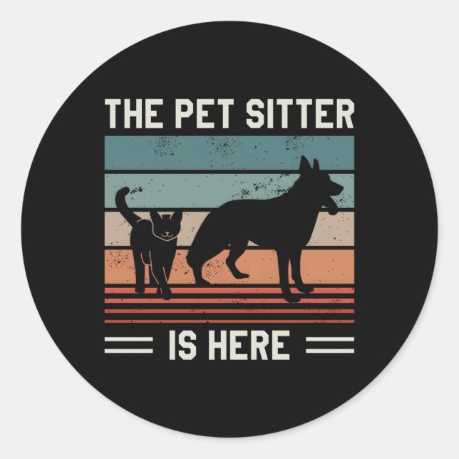 Adesivo Redondo Pet Sitter Está Aqui, Pets Sentados (Frente)