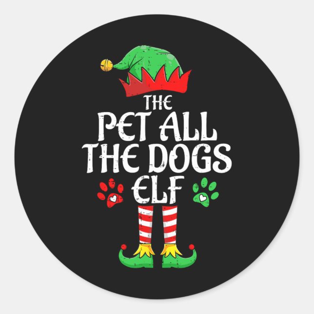 Adesivo Redondo Pet Todos Os Cães Elf Xmas Correspondendo À Famíli (Frente)