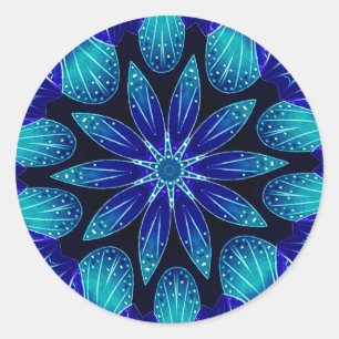 Adesivo Redondo Pétalas Azul e Teal Mandala
