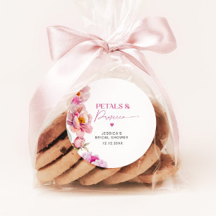 Adesivo Redondo Pétalas de peônia rosa brilhante e noiva de prosec