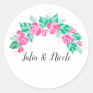 Adesivo Redondo Pétalas de Rosa Verde Rosa Flores Jardim Casamento