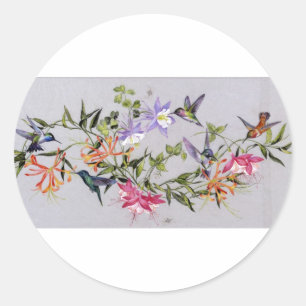 Adesivo Redondo Pétalas do colibri Envoltório-Em torno de