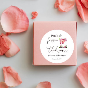 Adesivo Redondo Pétalas e Prosecco Bege Rosa Floral Chá de Noiva