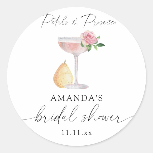 Adesivo Redondo Pétalas & Prosecco - chá de noiva (Frente)