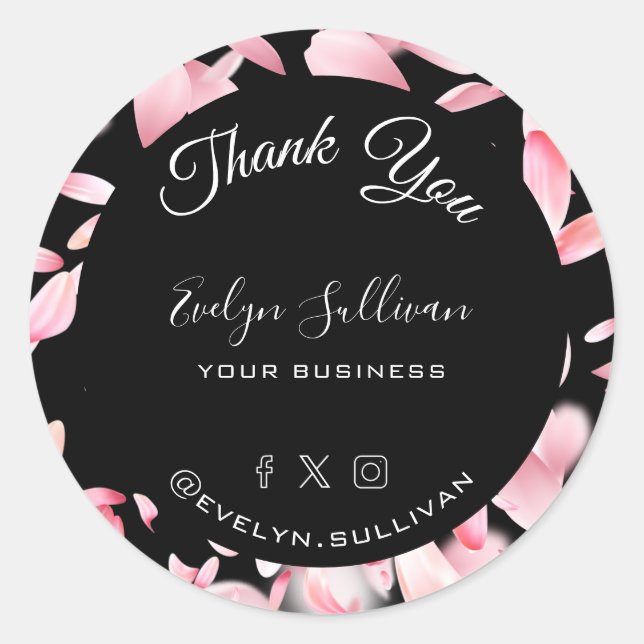 Adesivo Redondo Pétalas Rosa Elegante Obrigado (Frente)