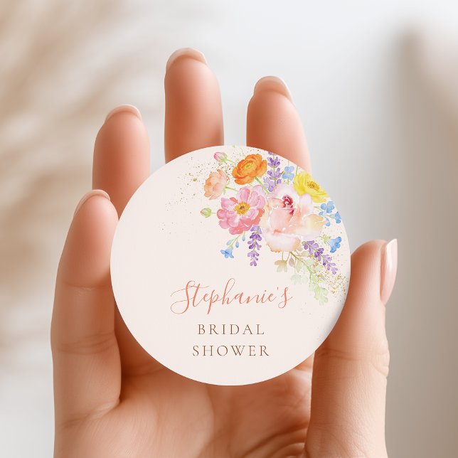 Adesivo Redondo Petals & Prosecco Floral Bridal Shower Stickers (Criador carregado)