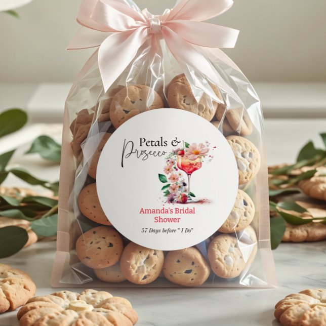 Adesivo Redondo Petals Prosecco Garden Floral Chá de panela Favor (Criador carregado)
