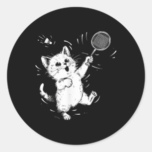 Adesivo Redondo Peteca de Badminton Divertida Gato Fofo Jogador de