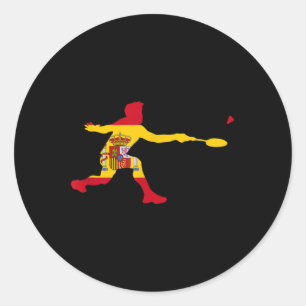 Adesivo Redondo Peteca Raquete Bandeira Espanhola Homem Jogador