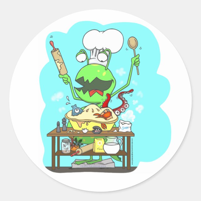 Adesivo Redondo Peter e o Monstro do Armário, cozinhando (Frente)