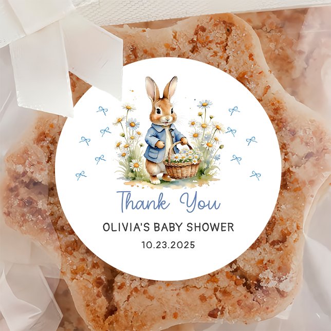 Adesivo Redondo Peter Rabbit Baby Shower Sticker (Criador carregado)