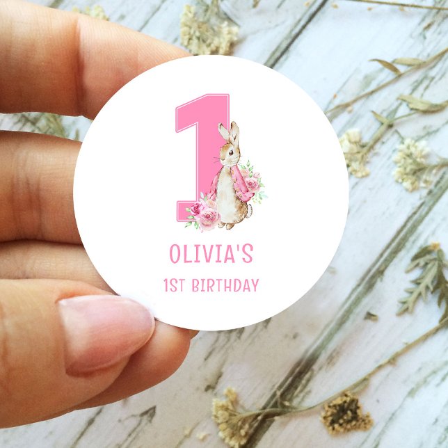 Adesivo Redondo Peter Rabbit Primeiro Aniversário (Criador carregado)
