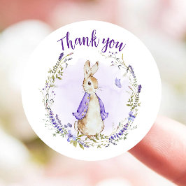 Adesivo Redondo Peter Rabbit Purple Chá de fraldas Obrigado