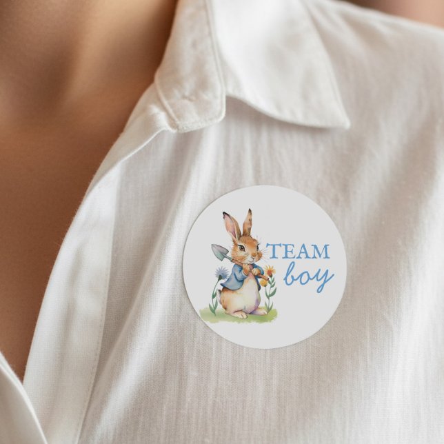 Adesivo Redondo Peter Rabbit Team Boy Gender Reveal (Team Boy Peter Rabbit storybook themed gender reveal voting guest labels)