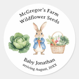 Adesivo Redondo Peter Rabbit Veggie Basket Chá de fraldas Favor