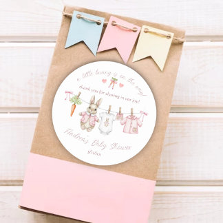 Adesivo Redondo Peter the Rabbit Clothesline Baby Shower Thank You