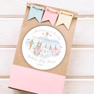 Adesivo Redondo Peter the Rabbit Clothesline Baby Shower Thank You