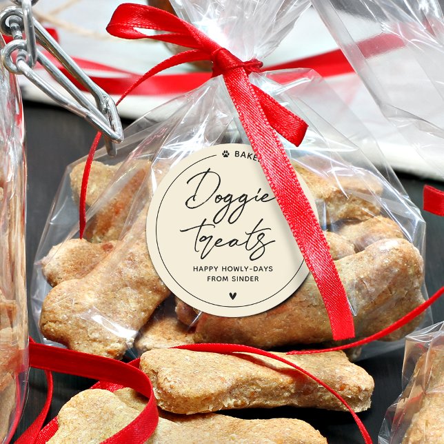 Adesivo Redondo Petiscos Caseiros Modernos para Cachorros (Modern Homemade Doggie Treats Classic Round Sticker)