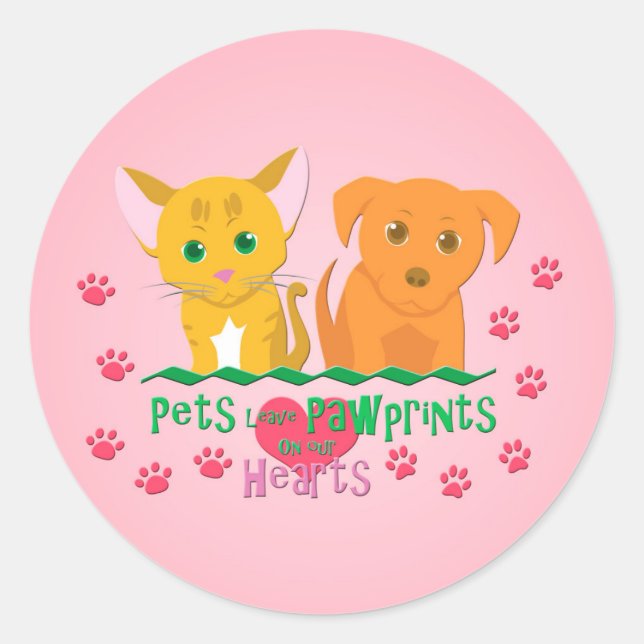Adesivo Redondo Pets deixam pegadas no coração (Frente)