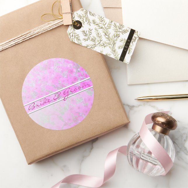 Adesivo Redondo Petunia Cor-De-Rosa Em Vinhetas Linhosas Brancas (Presentear)