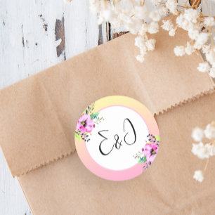 Adesivo Redondo Petúnias Elegantes Florais Amarelo e Rosa Inicial