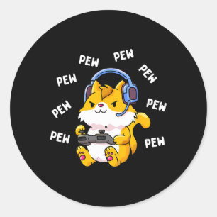 Adesivo Redondo Pew Pew Gamer Cat Video Game Cats Gaming Gatinho L