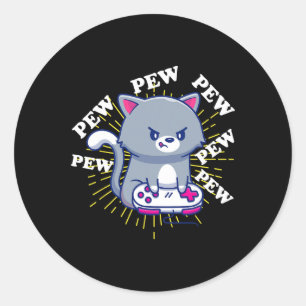 Adesivo Redondo Pew Pew Gamer Fones Cats Cat Gamer Gamer Gamer 1