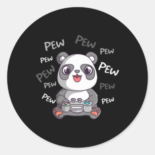 Adesivo Redondo Pew Pew Pew Panda Bonito Vídeo Jogos Jogador 