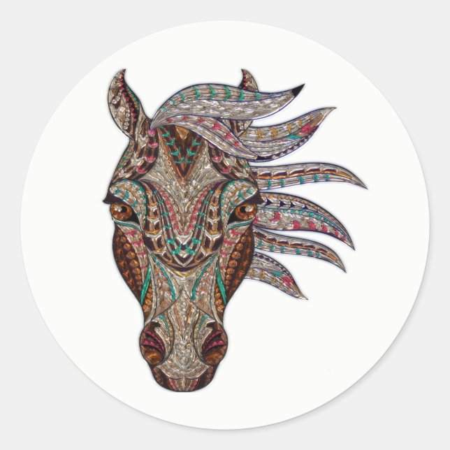 Adesivo Redondo Pfergekopf metalizado cabeça de cavalo (Frente)