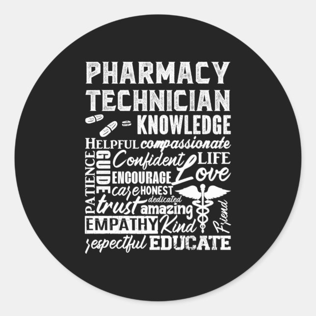 Adesivo Redondo Pharmacy Technician Quote Medicine Pharmacist (Frente)
