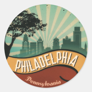 Adesivo Redondo Philadelphia City Skyline Retro Vintage Sticker