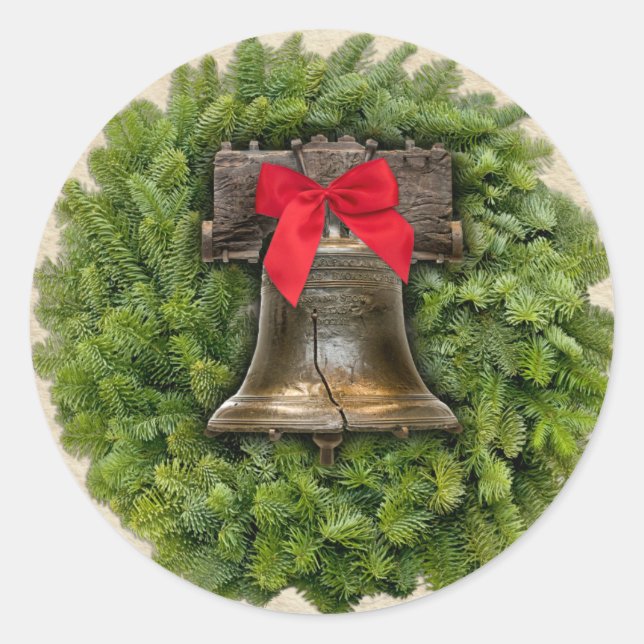 Adesivo Redondo Philadelphia Liberty Bell Wreath em Pergaminho (Frente)