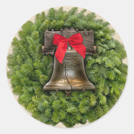 Adesivo Redondo Philadelphia Liberty Bell Wreath em Pergaminho
