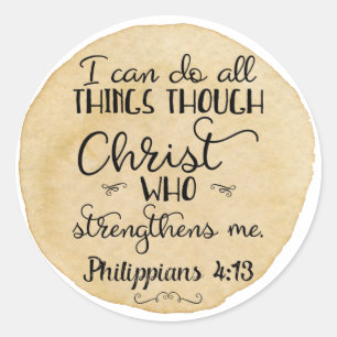 Adesivo Redondo Philippians 4:13 Bíblia Christian Stickers Dourad