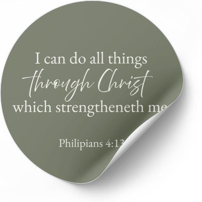 Adesivo Redondo Philippians 4:13 Christian Sticker (Minimalist Bible verse sticker — Philippians 4:13)