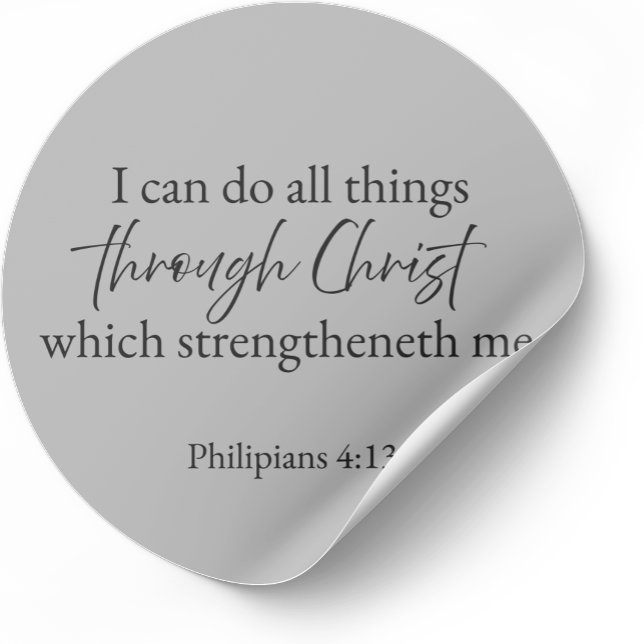 Adesivo Redondo Philippians 4:13 Christian Sticker (Minimalist Bible verse sticker — Philippians 4:13)