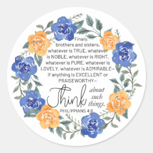 Adesivo Redondo Philippians 4:8, o que quer que seja Noble, Floral