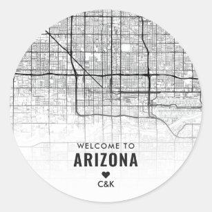 Adesivo Redondo Phoenix, Mapa da Cidade da Arizona   Boas-vindas