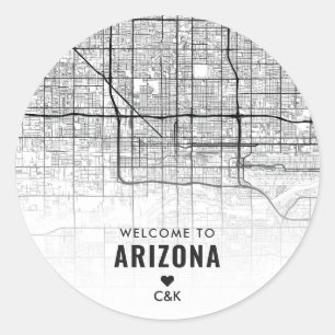Adesivo Redondo Phoenix, Mapa da Cidade da Arizona   Boas-vindas