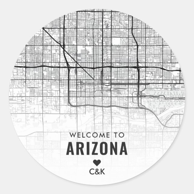 Adesivo Redondo Phoenix, Mapa da Cidade da Arizona | Boas-vindas (Frente)