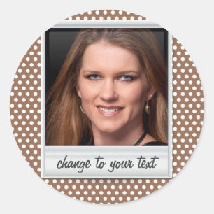 Adesivo Redondo photoframe no polkadot branco & marrom