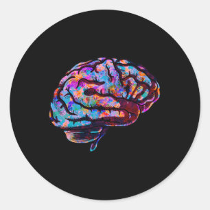 Adesivo Redondo Phsychedelic Art Tie Dye Cérebro Humano Neurolog L