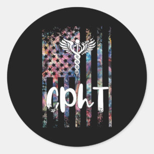 Adesivo Redondo Pht USA Flag Certificado Pharmacy Technician Pharm