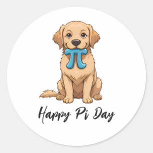 Adesivo Redondo Pi Day Dog Com Símbolo Pi   Feliz Dia Pi