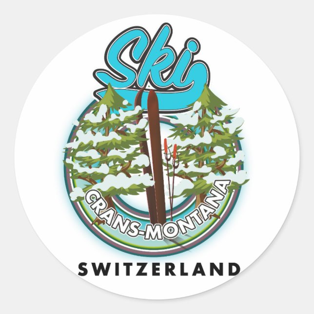Adesivo Redondo Pia de Suiça de Crans-Montana (Frente)